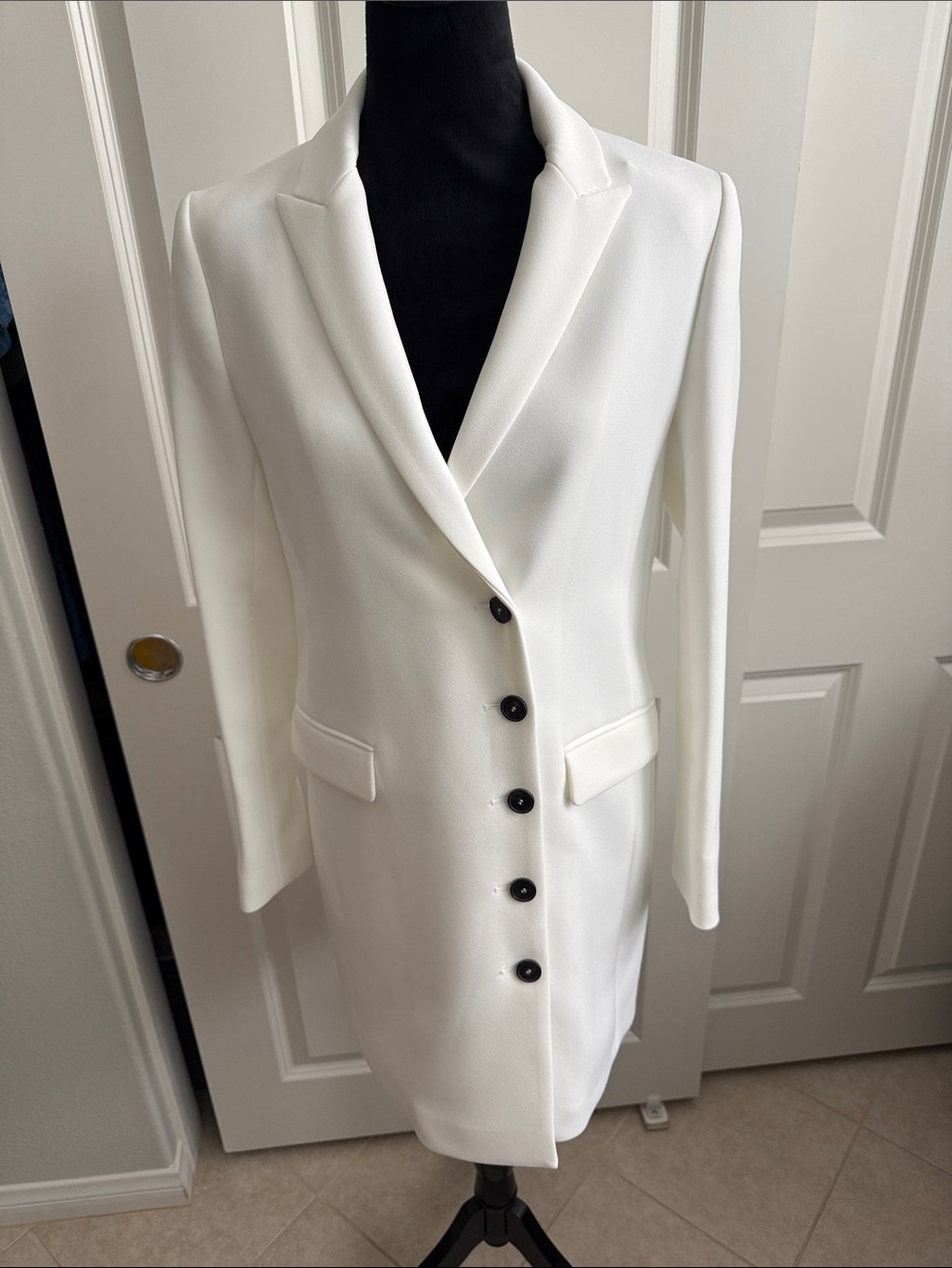 The Kooples White Tailored Blazer Dress with Black Buttons